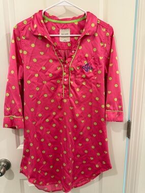 Gilly Hicks Pink Nightshirt with Lime Polka Hearts